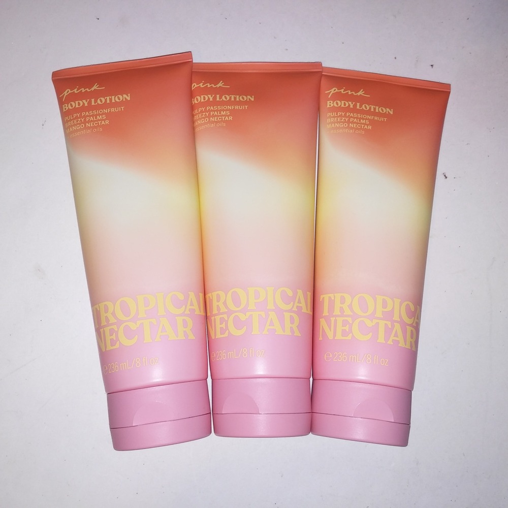 Set of 3 Victoria Secret PINK Body Lotion Tropical Nectar Full Size 8oz Each New